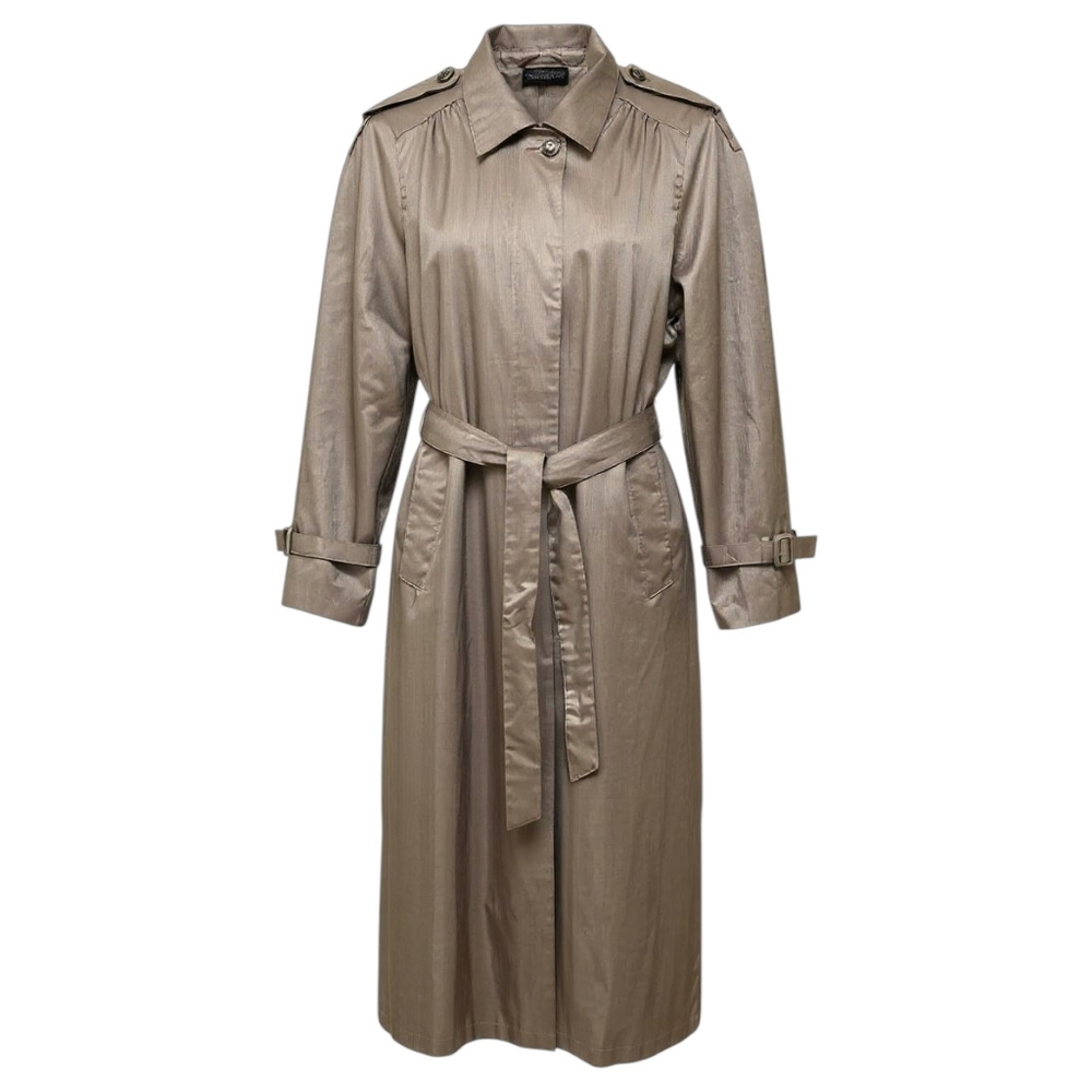 Vintage Taupe Beige Trench Coat 14 Tan Khaki Crinkle Full Length Raincoat Jacket